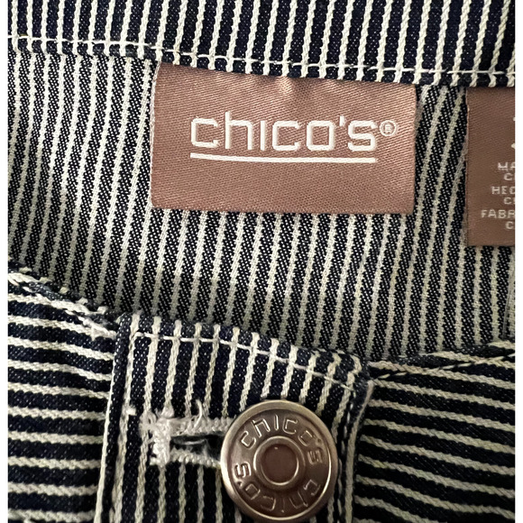 Chicos Top Womens Size L Deep Navy Railroad Stripe Long Sleeve Button Up NWT - Picture 7 of 12